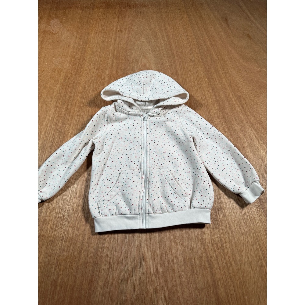 Okie Dokie Zip Up Hoodie Toddler 24M Cream Polka Dot Fleece Lined Casual Jacket